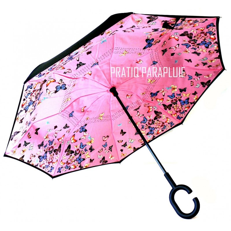 PARAPLUIE INVERSE PAPILLON  ROSE -PRATIQ' PARAPLUIE