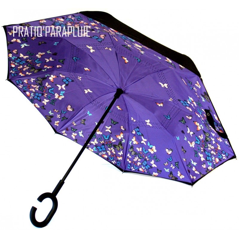 PARAPLUIE INVERSE PAPILLON  VIOLET -PRATIQ' PARAPLUIE