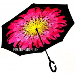 PARAPLUIE INVERSE Fleur rose coeur jaune -PRATIQ' PARAPLUIE