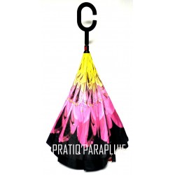PARAPLUIE INVERSE Fleur rose coeur jaune -PRATIQ' PARAPLUIE