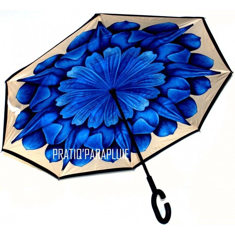 PARAPLUIE INVERSE Fleur bleu soutenu -PRATIQ' PARAPLUIE